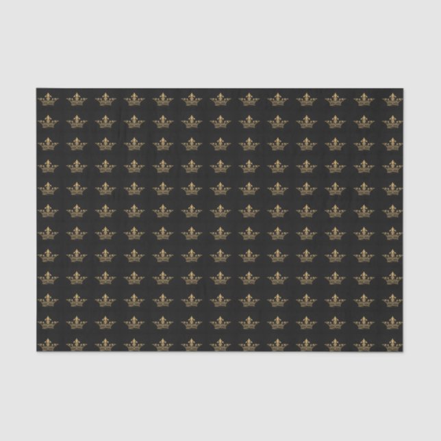 Papel De Seda Padrão Dourado Metálico Coroa Francesa - Preto (Frente )