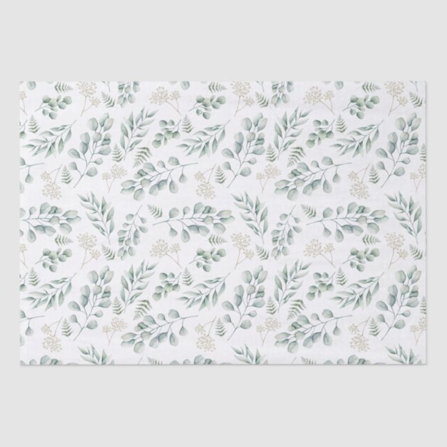 Papel De Seda Padrão Elegante de Aquarela Eucalyptus e Ferns (Frente )