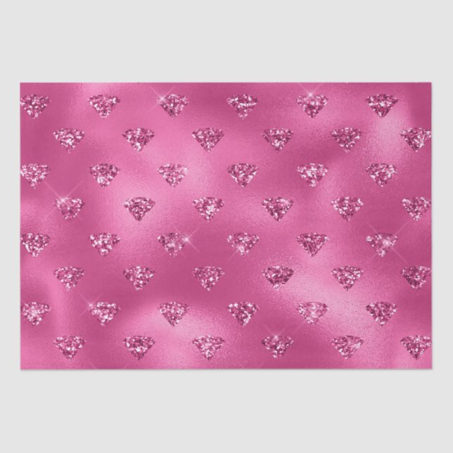 Papel De Seda Padrão Elegante de Diamantes Rosa Quente (Frente )