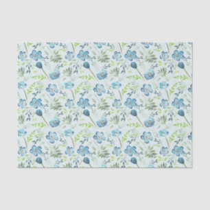 Papel De Seda Padrão Elegante de Flor Verde Azul Boho