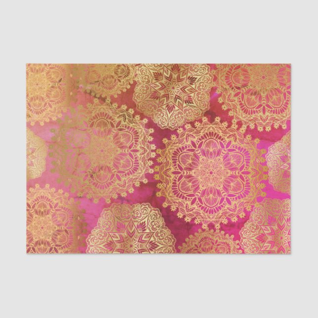 Papel De Seda Padrão Elegante Dourado de Mandala Rosa (Frente )
