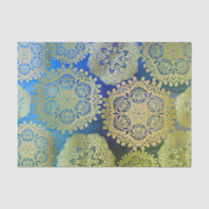 Papel De Seda Padrão Elegante Dourado de Mandala Verde Azul