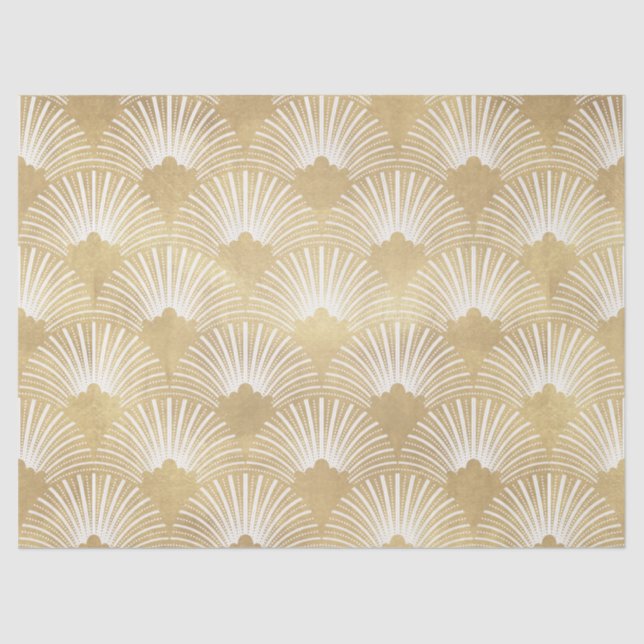 Papel De Seda Padrão Elegante Dourado e White Art-deco (Frente )