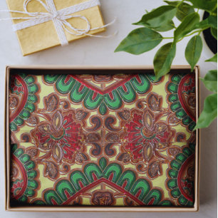 Papel De Seda padrão elegante paisley vitoriano vermelho verde d