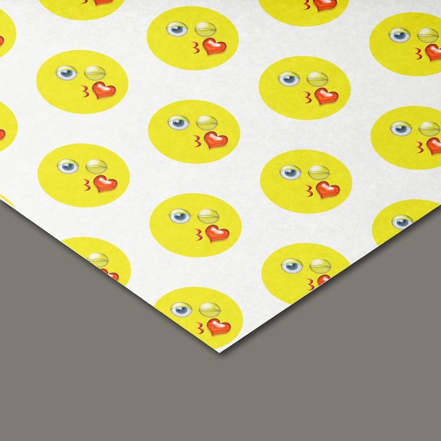 Papel De Seda Padrão Emoji Amarelo Amarelo de Beijo de Amor (Criador carregado)