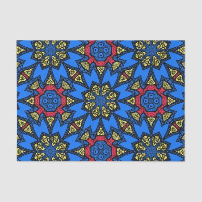 Papel De Seda Padrão Étnico Azul Amarelo-Africano Tribal (Frente )