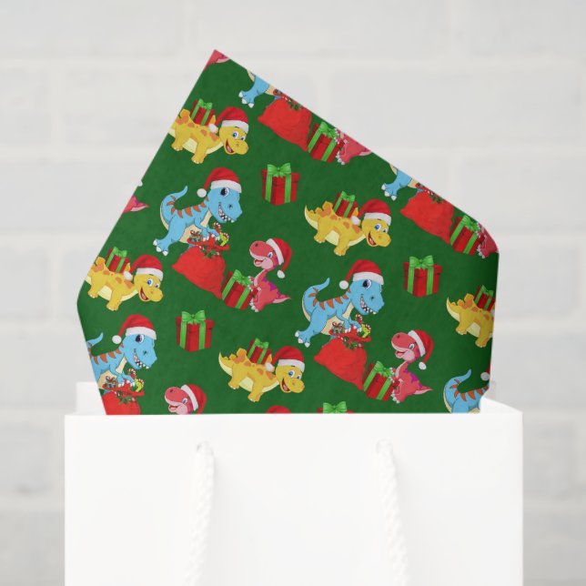 Papel De Seda padrão festivo de dinossauros martelados de Natal (Sacola de presentes)