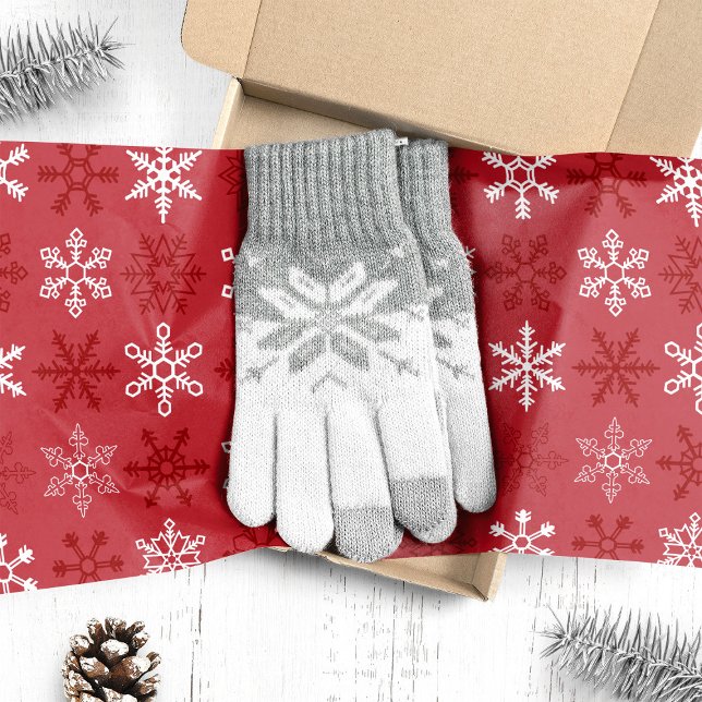 Papel De Seda Padrão Festivo de Floco de Neve Vermelho (Criador carregado)