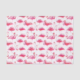 Papel De Seda Padrão Flamingo Cor de Água Brilhante Rosa-Rosa