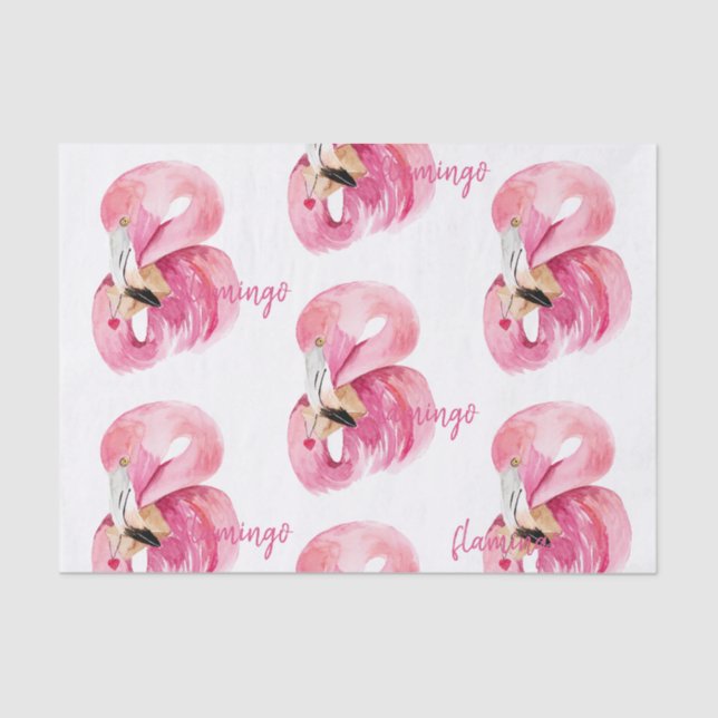 Papel De Seda Padrão Flamingo, Cor de Água Rosa Moderna (Frente )
