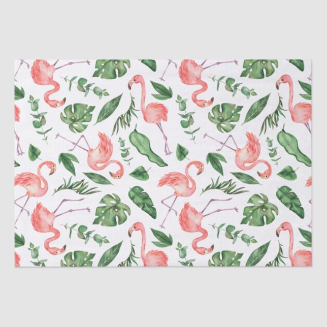 Papel De Seda Padrão Flamingo Rosa Tropical v2 (Frente )