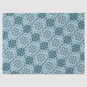 Papel De Seda Padrão Flor de Boho Bonito Azul Branco Bonito Flor