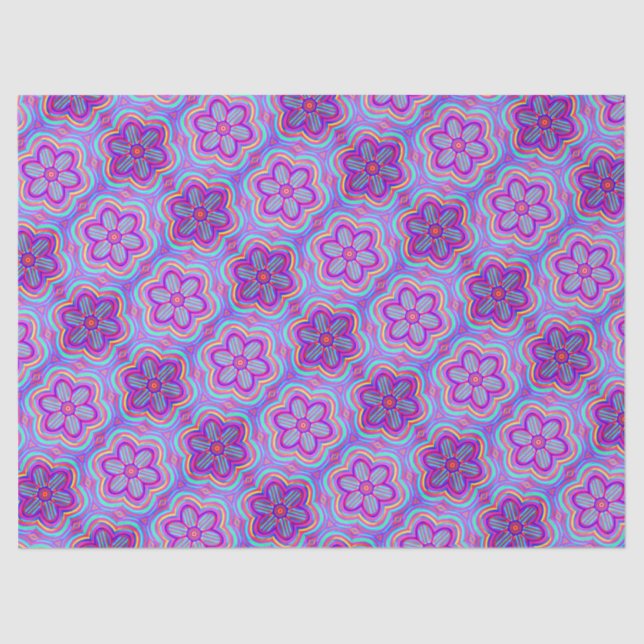 Papel De Seda Padrão Flor de Boho Cuto Bonito Roxo Legal Floral (Frente )