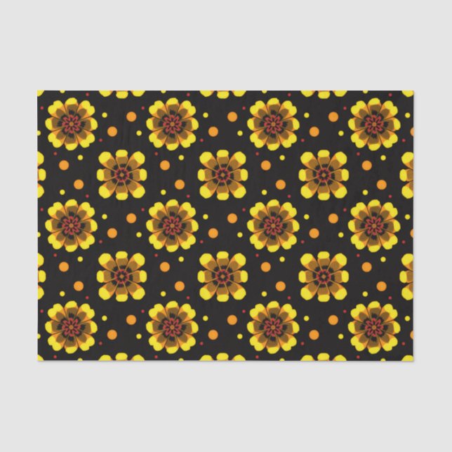 Papel De Seda Padrão Flor de Poder Groovy dos Anos 70 (Frente )