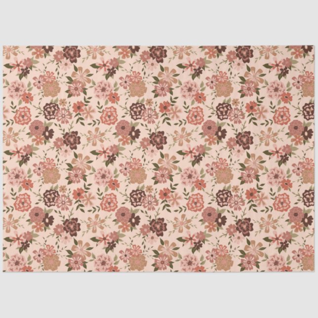 Papel De Seda Padrão Flor Verde Rosa Floral (Frente )