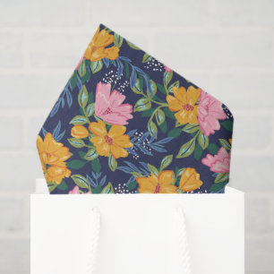 Papel De Seda Padrão Floral Abstrato Moderno Rosa e Amarelo