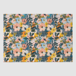 Papel De Seda Padrão Floral Abstrato na moda cor-de-rosa e azul