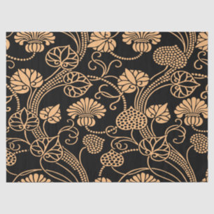 Papel De Seda Padrão Floral Anterior Laranja a Preto
