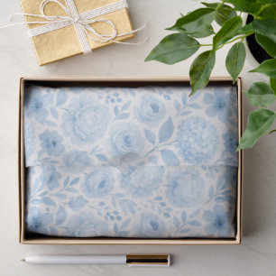 Papel De Seda Padrão Floral Aquarela Azul Branco