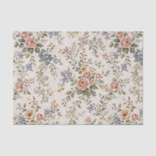 Papel De Seda Padrão Floral Azul Bege Cottage