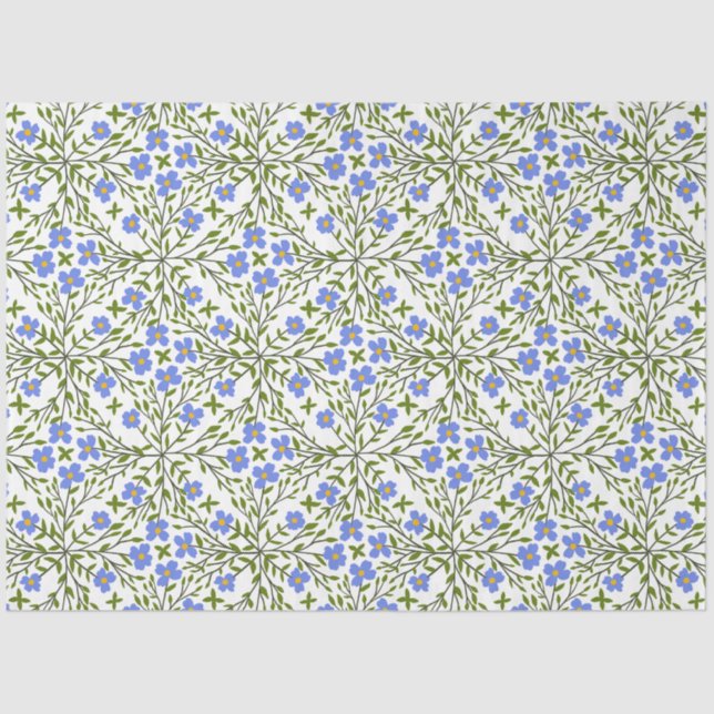 Papel De Seda Padrão Floral Azul Blooms Ditsy (Frente )