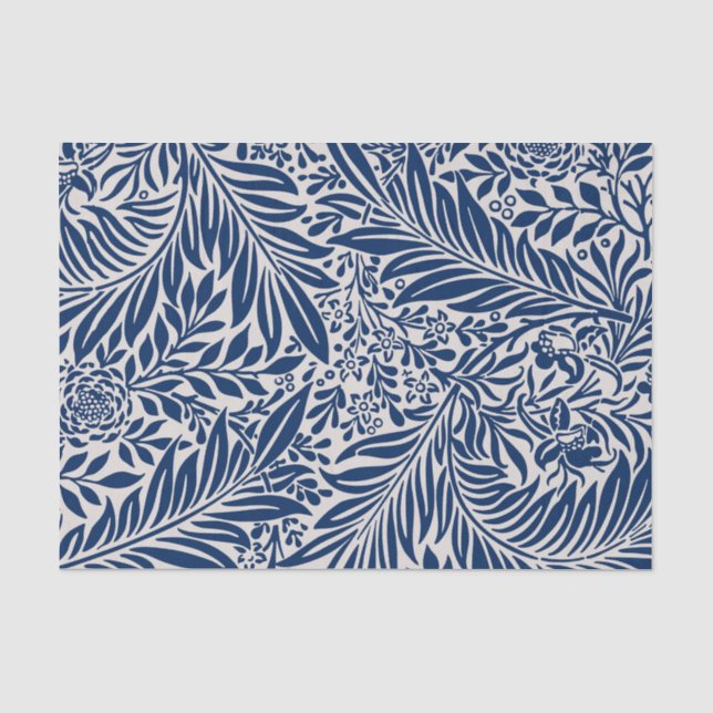 Papel De Seda padrão floral azul com folhas e flores diversas (Frente )