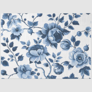 Papel De Seda Padrão Floral Azul de Cottagecore Francês