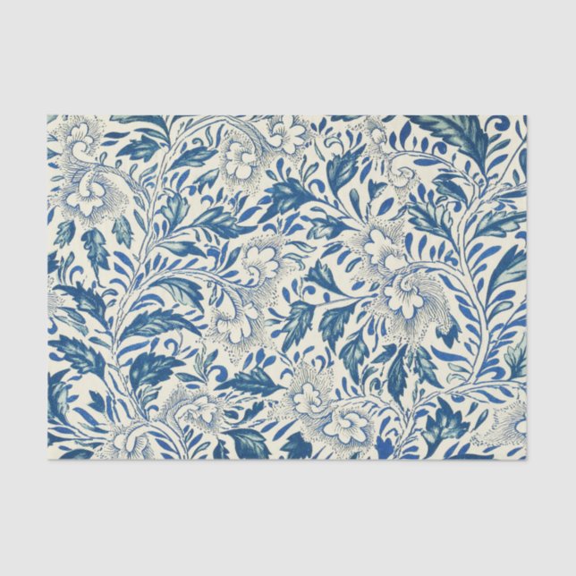 Papel De Seda Padrão Floral Azul Design Asiático Antiquado (Frente )