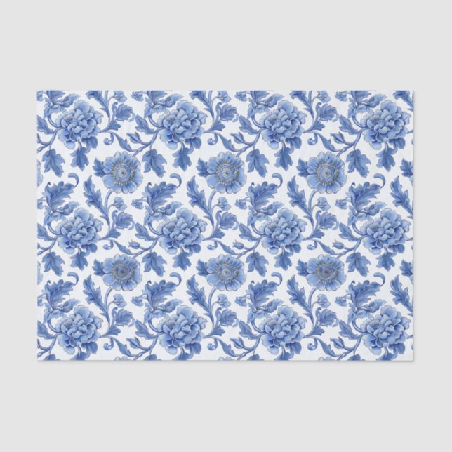 Papel De Seda Padrão Floral Azul do Toile (Frente )