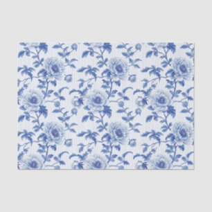 Papel De Seda Padrão Floral Azul do Toile com Padrão de Stripes