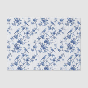 Papel De Seda Padrão Floral Azul do Toile com Pássaros