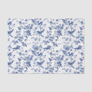 Papel De Seda Padrão Floral Azul do Toile com Pássaros e Stripes