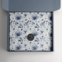 Papel De Seda Padrão Floral Azul Dusty de Aquarela Elegante