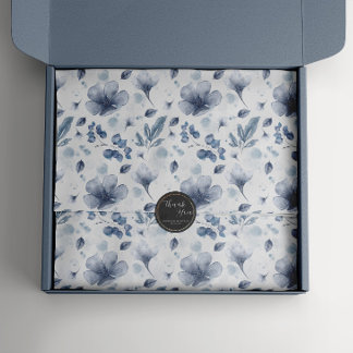 Papel De Seda Padrão Floral Azul Dusty de Aquarela Elegante