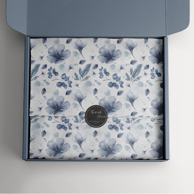 Papel De Seda Padrão Floral Azul Dusty de Aquarela Elegante (Criador carregado)