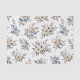 Papel De Seda Padrão Floral Azul Marfim Prado