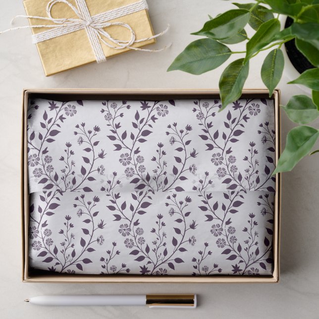 Papel De Seda Padrão Floral Boho Moderno Ameixa Branco (Presente)