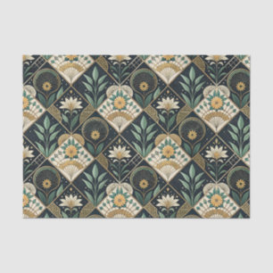 Papel De Seda Padrão Floral Botânico Art Déco Dourado e Belo