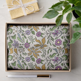 Papel De Seda Padrão Floral Botânico Desenhado à Mão