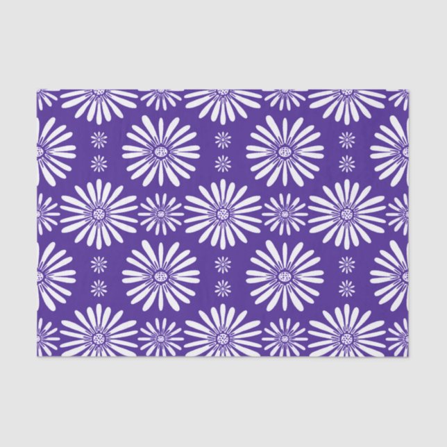 Papel De Seda Padrão Floral Branco Daisy Purple (Frente )