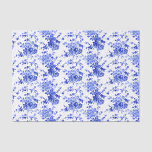 Papel De Seda Padrão Floral Branco e Azul da Vintage