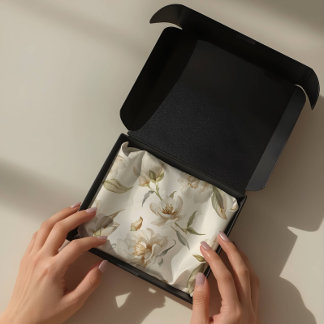 Papel De Seda Padrão Floral Branco em Aquarela Delicada