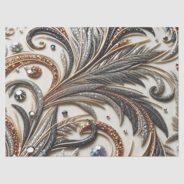 Papel De Seda Padrão floral brilhante com gemstone (Frente )