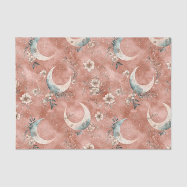 Papel De Seda Padrão Floral Celestial Terracota Suave (Frente )