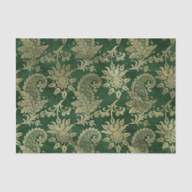 Papel De Seda Padrão Floral Celtic Green Dourado Paisley (Frente )