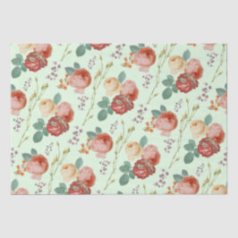 Papel De Seda Padrão Floral Chic Vintage em Verde Suave