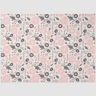 Papel De Seda Padrão Floral Cinza Rosa Preto