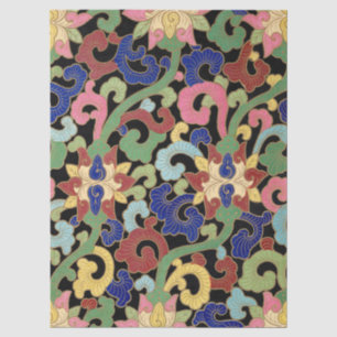 Papel De Seda Padrão Floral Colorido de Chinoiserie sobre Preto