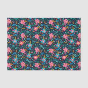 Papel De Seda Padrão Floral Colorido de Flores Silvestres Rosa e