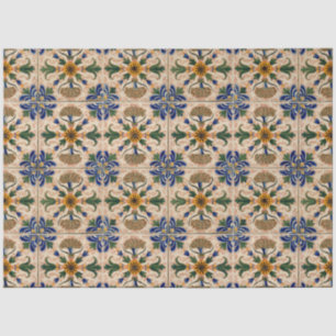 Papel De Seda Padrão Floral Colorido do Mediterrâneo Vintage